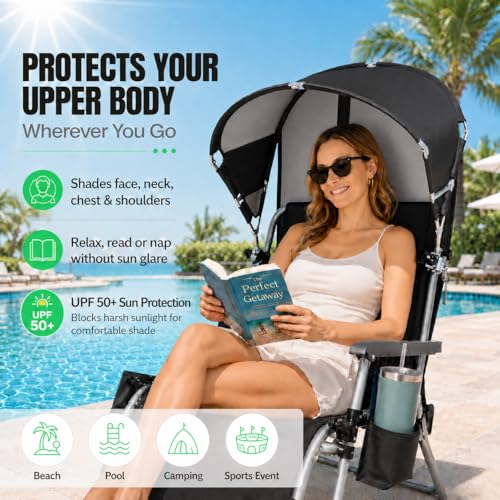 Minndudu Black 2-Pack Foldable Wind-Resistant Chair Sun Shade Canopies with UPF 50+