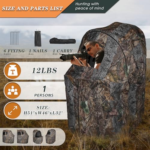 FUNHORUN See Through Hunting Chair Blind - 1 Person Ground Camouflage Tent