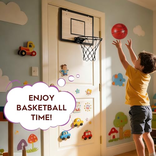 Mini Basketball Hoop for Kids and Adults - White Over The Door Indoor Set with 4 Balls & Pump