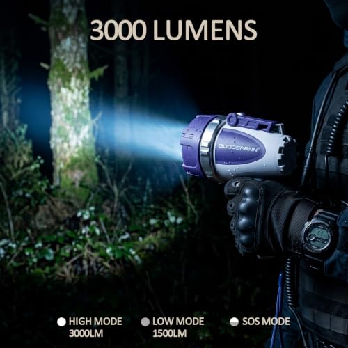 GOODSMANN 3000 Lumen Rechargeable LED Handheld Spotlight Waterproof Marine Searchlight