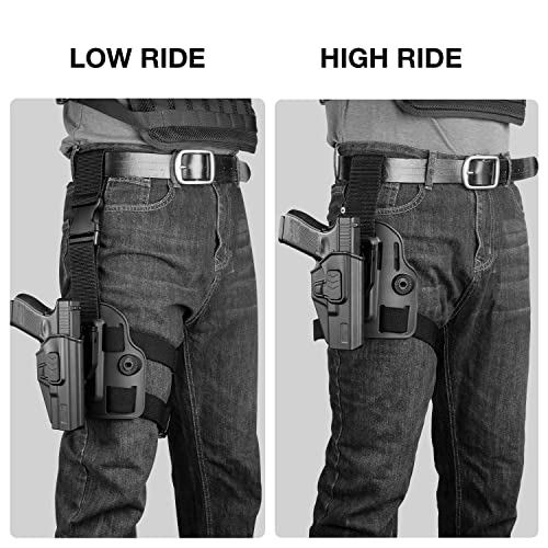 GLOCK Drop Leg Holster with Level II Retention for Glock 17/19/19X/22/23/31/32/45 - Right Hand, Tactical Thigh Platform