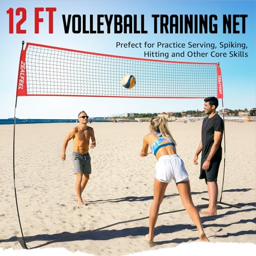 12FT Adjustable Volleyball Net with 3 Heights, Durable Fiberglass Poles, Complete Set