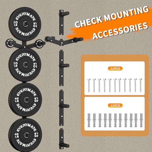 Wall Mount Weight Plate Storage Rack - 6 Pegs for 2-Inch Olympic Plates