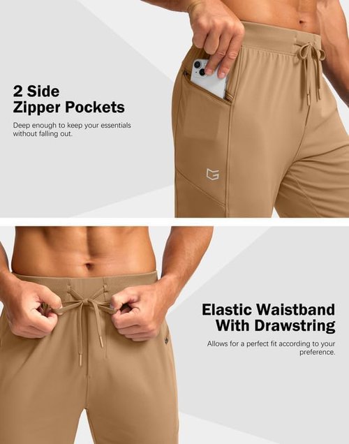 G Gradual Men's Joggers - Stretch Tapered Athletic Pants with Zipper Pockets for Gym & Running