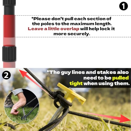 KJE 4 Pack Adjustable Heavy-Duty Aluminum Tent Poles with Stakes & Caps - Variation 2