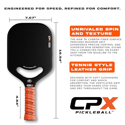 CPX Pro Carbon Fiber Pickleball Paddle - Edgeless, Honeycomb Core, Black Pro Variation