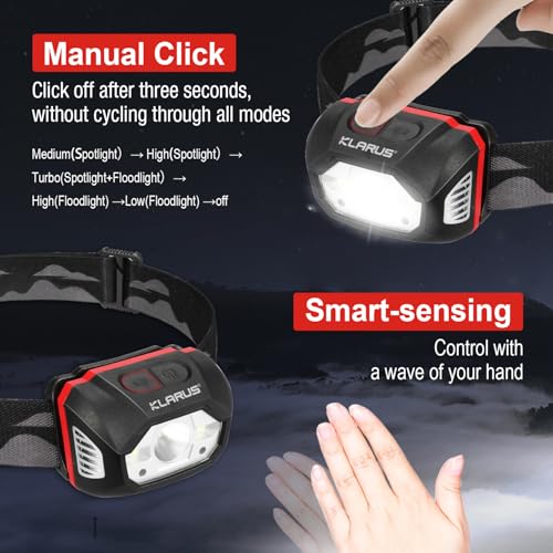 Klarus Waterproof Rechargeable Headlamp with Motion Sensor - Black & Red