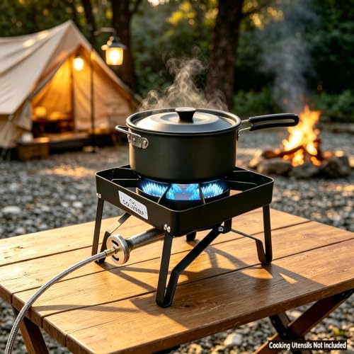 High Pressure Propane Burner Gas Cooker 200,000 BTU Outdoor Grill with Regulator & Steel Hose