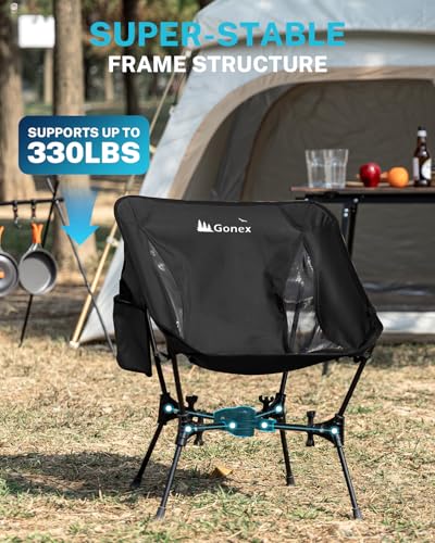 Gonex Portable Camping Chair 2-Pack Black Lightweight Collapsible Backpacking Seat
