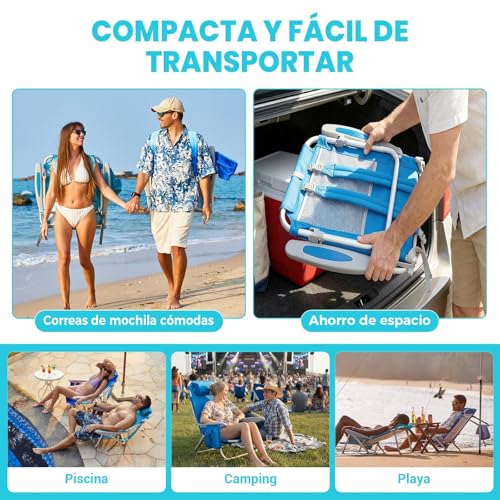 #WEJOY Cyan Wave Adjustable Beach Chair, 4-Position Reclining, Lightweight Portable
