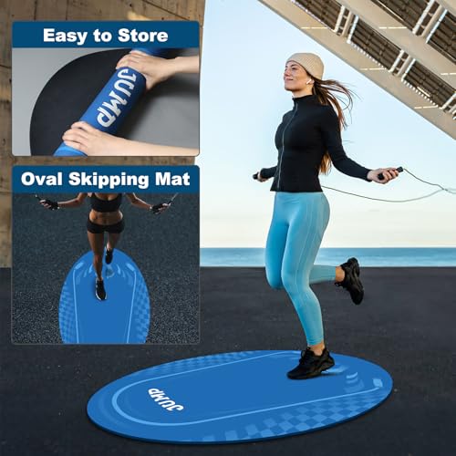 Jump Rope Mat Outdoor Indoor Oval 52x36 Inch Non-Slip Fitness Exercise Mat - Navy