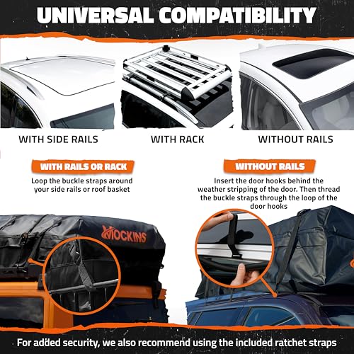Mockins 25 Cu Ft Waterproof Rooftop Cargo Bag for Cars and SUVs – 60x43x17 Inches, Heavy-Duty, Weatherproof Travel Storage