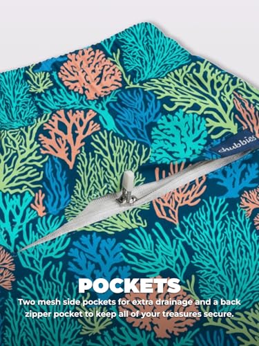 Men's Swim Trunks with Boxer Brief Liner - 5.5 Inch, Large Coral Quarrels, UPF 50+