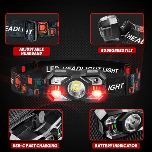 Northlet Black Rechargeable Headlamp 12 Pack - 3000 Lumens LED Camping & Outdoor Headlight with Motion Sensor