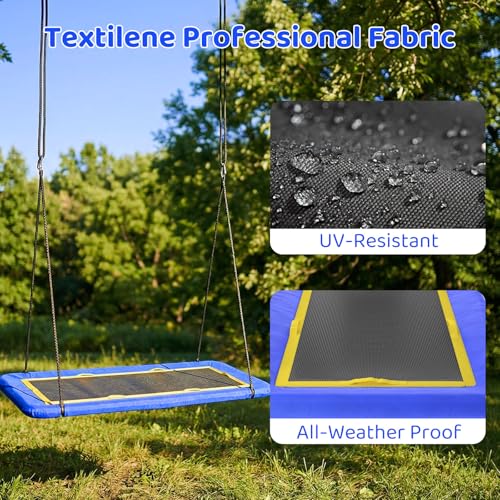 60-Inch Rectangle Tree Swing for Kids & Adults, Waterproof Textilene, Adjustable Straps - Blue 02