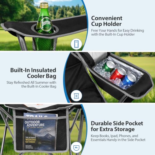 Oversized Camping Chair 2 Pack - Heavy Duty Support 500LBS, Black & Gray