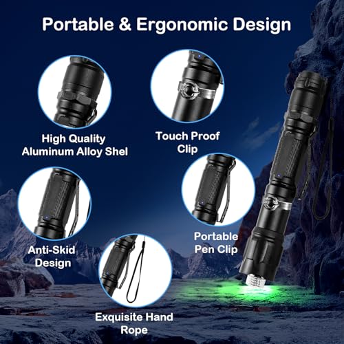 4-Pack Green Laser Pointers Rechargeable Type-C with Pocket Clips - Bright & Focused Beams, Dual Modes