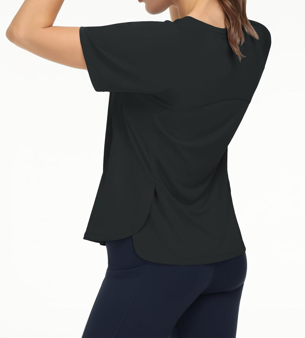 The Gym People Women's Breathable Short Sleeve Workout Shirts - Athletic Yoga Tees with Side Slits