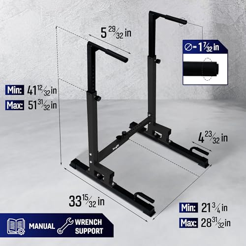 Yes4All Black Adjustable Dip Stand with Push-Up Handles, 500 lb Capacity