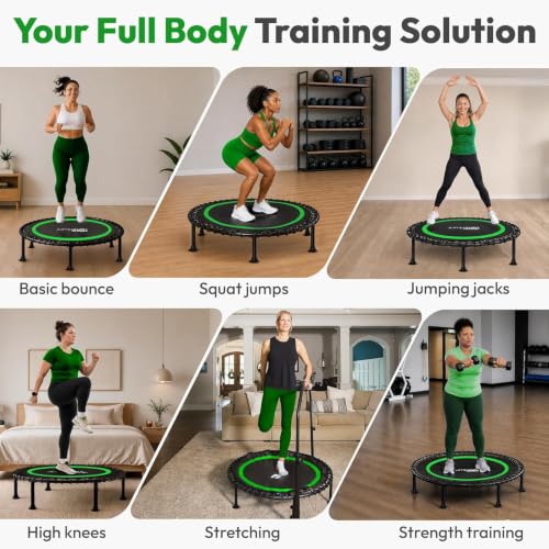 Green 40-Inch Mini Rebounder Trampoline for Adults with Adjustable Handlebar