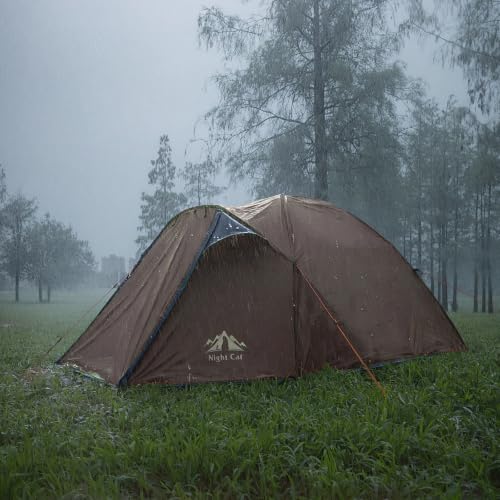 Night Cat Khaki Family Camping Tent for 2-3 Persons with Porch, Waterproof & Easy Setup