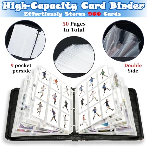 Soccer Card Binder with 900 Pockets, Water-Resistant Cover & Zipper