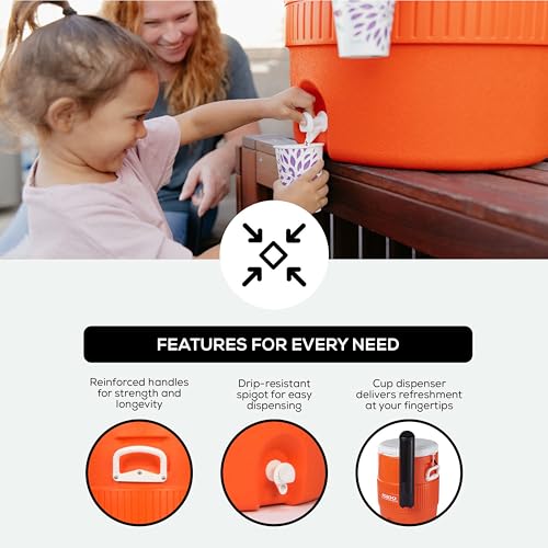 Orange 10 Gallon Insulated Beverage Cooler with Spout - Portable Water Dispenser