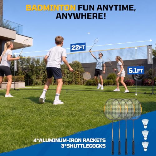 Yellow 22FT Multi-Sport Adjustable Net for Volleyball Badminton & Pickleball