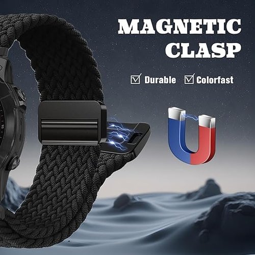 22mm-Quickfit-Bands for Garmin-Fenix-8-47mm - Magnetic Braided Replacement Strap for Garmin-Fenix-7/7 Pro/6/6 Pro/5/5 Plus Forerunner 965/955/945/Approach S70 47mm/S62/S60/Quatix 7 Smartwatch