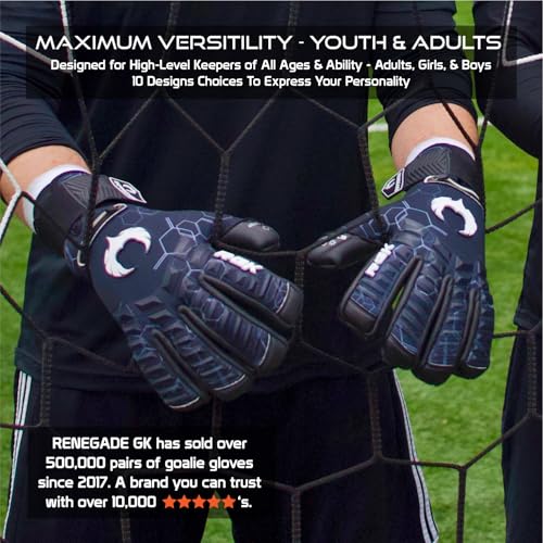 Renegade GK Helix Non-Fingersave Soccer Goalkeeper Gloves - Adult & Youth Sizes 7-12, Level 5, Max Grip & Comfort