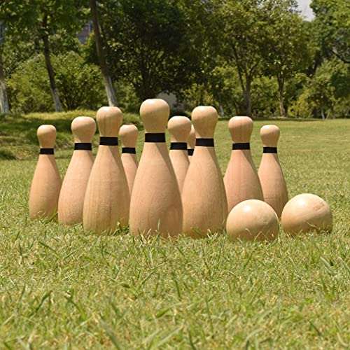 Outdoor Lawn Bowling Set - Medium with 10 Pins, 2 Balls & Carry Bag for Family & Kids