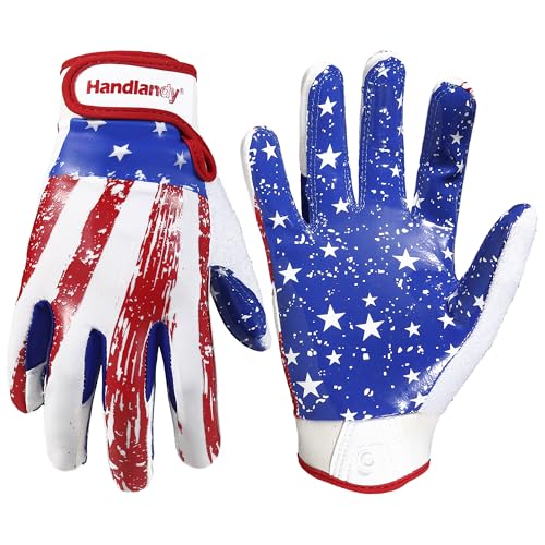Youth Football Gloves for Boys and Girls - Sticky Wide Receiver Gloves, Blue Red, X-Small