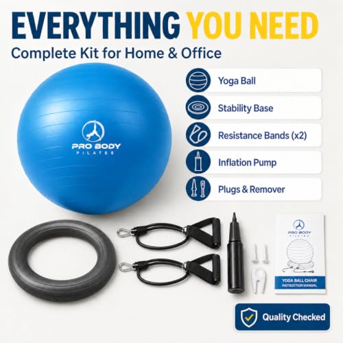 Blue Yoga Ball Chair for Office with Resistance Bands - 65cm