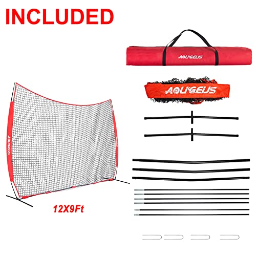 AOLIGEIJS 12x9Ft Red Heavy Duty Baseball Barrier Net Backstop for Sports
