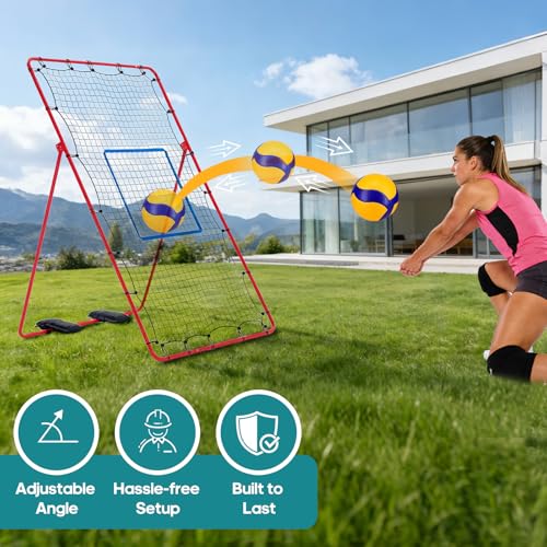 OLIXIS Volleyball Rebounder Net 7x4 FT - Red with Travel Bag, Adjustable Angles