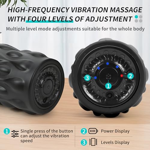Vibrating Foam Roller for Deep Tissue Massage - 4-Speed, Rechargeable, Black