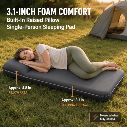OGERY 3.15-Inch Memory Foam Sleeping Pad with Electric Pump - Dark Grey