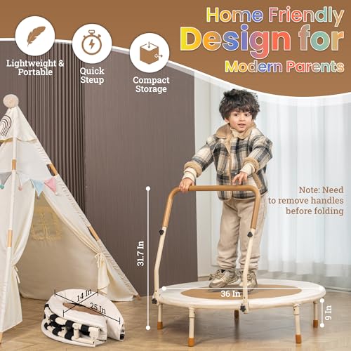 Kids Indoor Trampoline 36 Inch with Handle & Padded Jump Mat for Toddlers