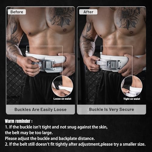 4-Inch Lever Weightlifting Belt with Heavy Duty Buckle - White, Size L