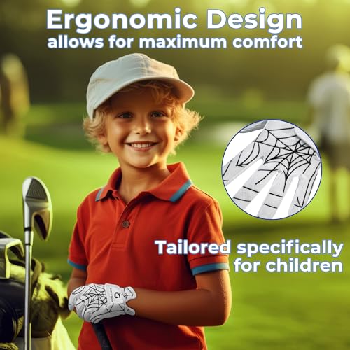 Kids Junior Golf Gloves Left Hand 2-Pack White M (5–7Y) - Children's Premium Youth Golf Gloves for Boys & Girls