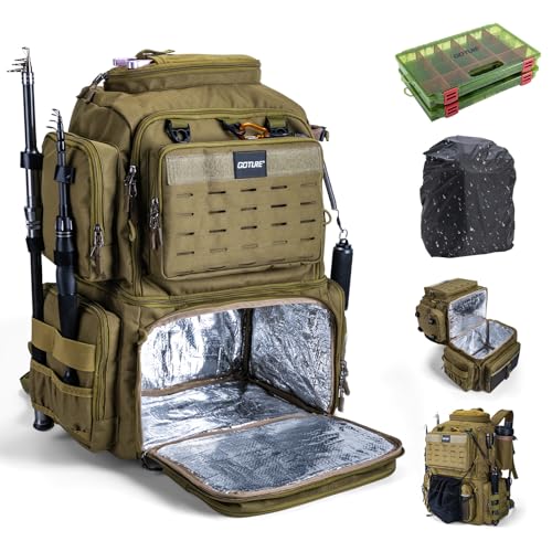 Fishing Backpack with Cooler and Tackle Boxes – 53L Rod Holder & Waterproof Storage