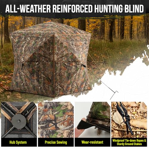 HUNTSEN 360° See-Through Portable Hunting Blind for 2-3 People - Lightweight, Dual Door, Floor Mat Included