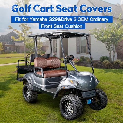 NOKINS Brown Diamond Vinyl Golf Cart Seat Covers Fits Yamaha Drive/Drive 2 - Set of Front Cushions