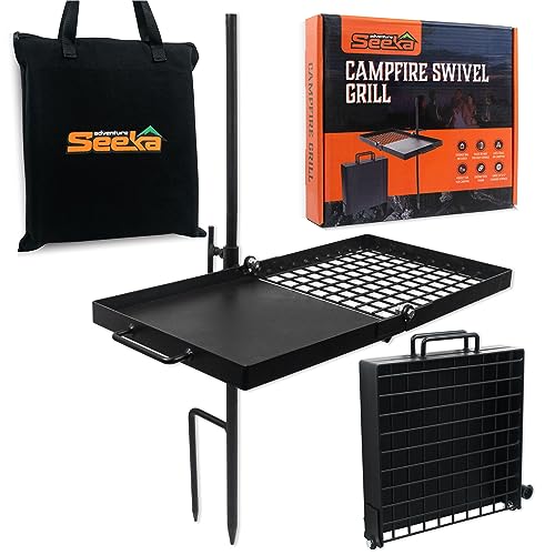Adventure Seeka 24-Inch Heavy Duty Folding Campfire Grill with Swivel Grate, Food-Safe Cooking Surface for Outdoor Camping