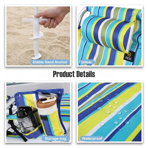 Nice C Stripe Beach Backpack Chair with Umbrella - Blue & Yellow
