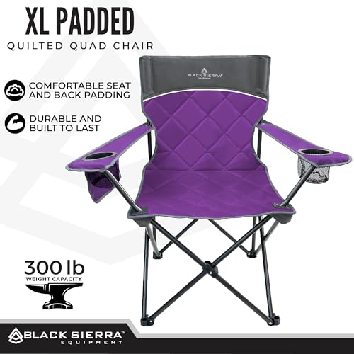 Black Sierra XL Purple Padded Camping Chair for Adults Heavy Duty Foldable Seat
