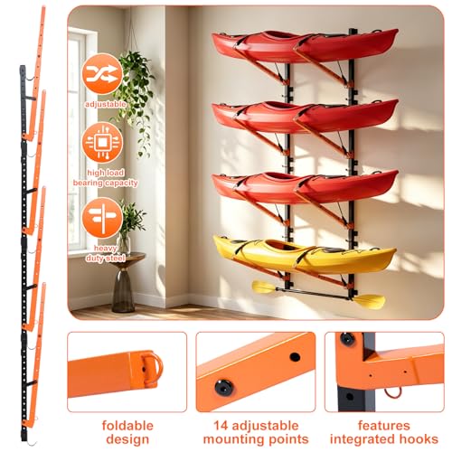 ElaraBerry 4-Tier Foldable Kayak Wall Storage Rack - Heavy Duty Garage Organizer