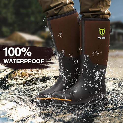 TIDEWE Men's Brown Rubber Work Boots with Steel Toe & Shank, Waterproof, Size 11