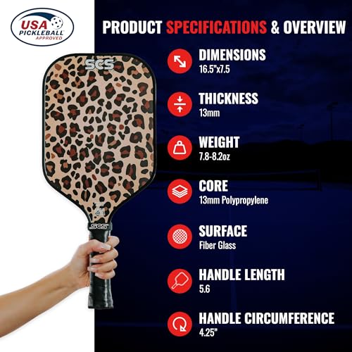 Salted City Sports Leopard Carbon Fiber Pickleball Paddle - USA Approved, 13mm Core