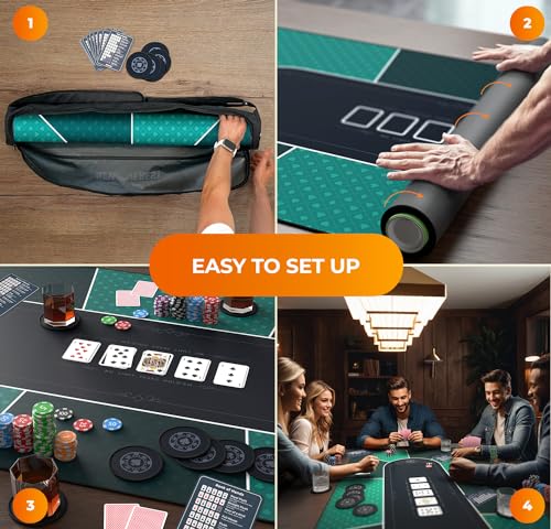 Lucky Green 70x30 Poker Table Topper for 6ft & 8ft Folding Tables - Texas Hold'em Mat with Zipper Bag